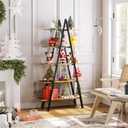 YOUDENOVA 5-Tier Ladder Bookshelf, Industrial A-Shaped Bookcase, Christmas Village Display Stand, Tall Ladder Shelf Storage Organizer for Living Room, Home Office, Dark Black