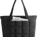 BAGSMART Expandable Tote Bag for Women, Puffer Work Tote Handbag, Quilted Carry On Bag for Travel Gym (Large, Black)
