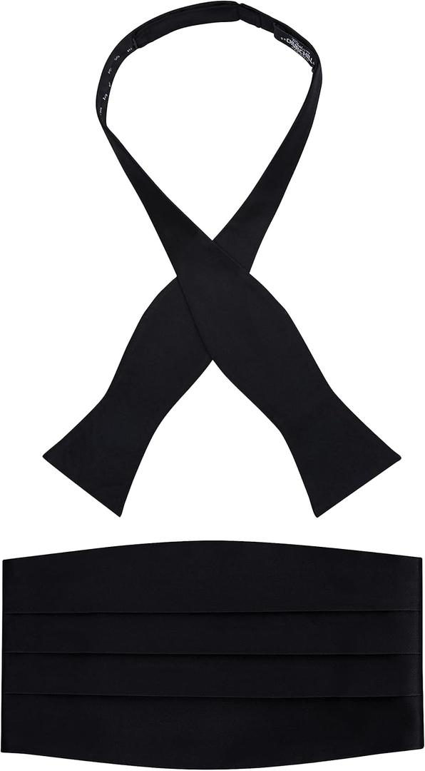 S.H. Churchill & Co. Men's Self Tie Bow Tie and Cummerbund Set for Wedding, Prom, Formal Event (Black)