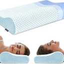 Memory Foam Bed Pillow for Sleeping, Ergonomic Cervical Contour Neck Support Orthopedic Pillow for Side Back Stomach Sleeper, Neck and Shoulder Pain (Blue)