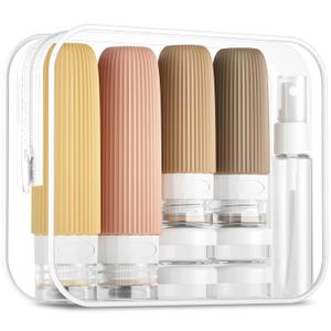 Mrsdry 16 Pack Travel Bottles Set, TSA Approved Leak Proof Silicone Squeezable Containers for Toiletries, Refillable Travel Accessories for Conditioner, Shampoo, Lotion & Body Wash Accessories (Mudium, Apricot)