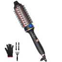 Thermal Hair Brush for Blowout Look, 1.5 Inch Heated Round Brush for Natural Curl,Ionic Curling Iron Wand with Dual Voltage, Volumizing Smoothing Hot Round Brush, Black