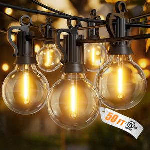 Brightown Outdoor String Lights - Connectable Dimmable LED Patio String Lights with G40 Globe Plastic Bulbs, All Weatherproof Hanging Lights for Outside Backyard Porch (50 ft - 25 LED Bulbs) (Black)