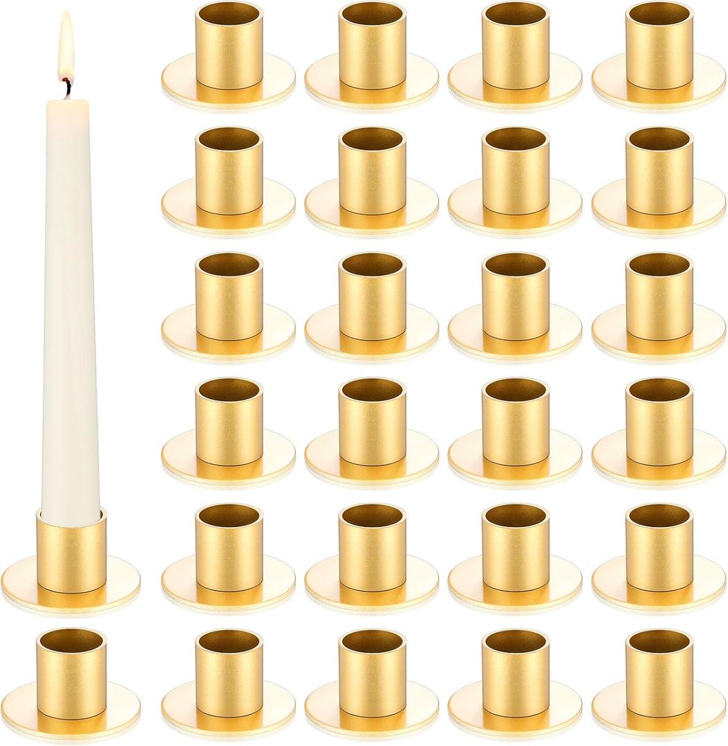 24 Pcs Taper Candle Holders Bulk for Pillar Candles Metal Taper Candlesticks Holders Centerpieces Short Candle Stick Holder Decor for Table Centerpieces Wedding Decor Dinner Party(Gold)