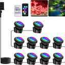 T-SUN Underwater LED Pond Lights  IP68 Waterproof Submersible Fountain Lights with Bluetooth App & Remote, 16 Million Colors Underwater Lighting for Koi Ponds/Garden Water Features Aquarium (10-Pack)