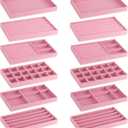 12Pcs Velvet Stackable Jewelry Trays, Jewelry Drawer Organizer, Large Removable Display Jewelry Tray, Necklace Bracelet Storage Box for Earring, Ring, Brooch, Watch (Pink)