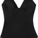 RXRXCOCO Womens One Piece Swimsuits Tummy Control Bathing Suit Drawstring Halter Mesh Swimdress (Large, 023# Black)