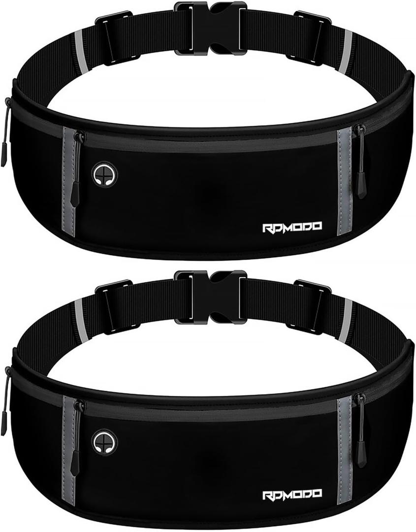 Fanny Packs for Women Men, Running Belt Waist Bag, Large Capacity Phone Holder for Running Workout Waterproof Adjustable Running Waist Pack for iPhone 15 14 13 12 Samsung LG Pure Black (2 Pack)