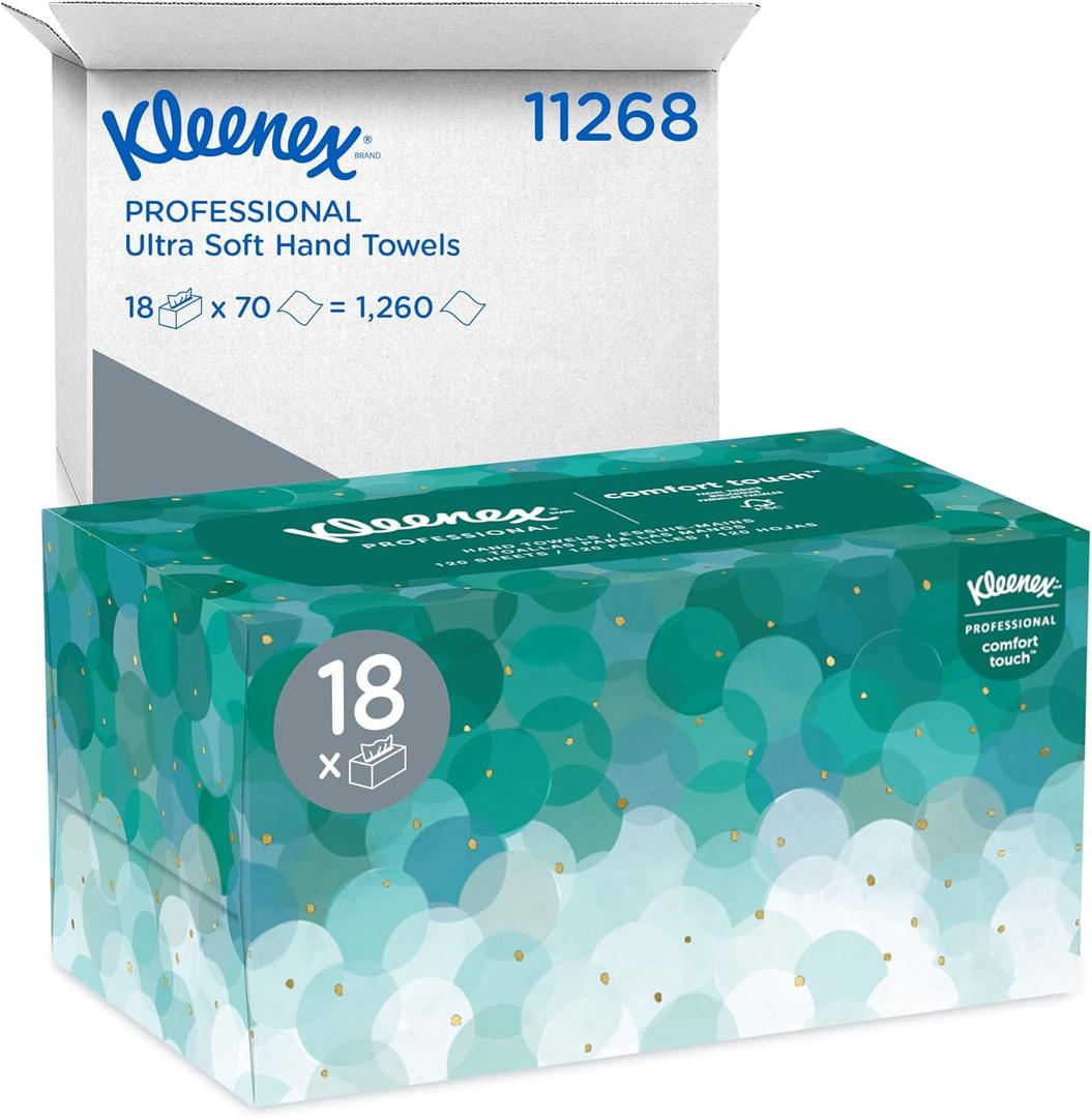 Kleenex Professional Ultra Soft Paper Hand Towels, Bulk (11268), Pop-Up Box, Absorbent, White (18 Boxes of 70 Sheets, 1,260 Sheet Total)