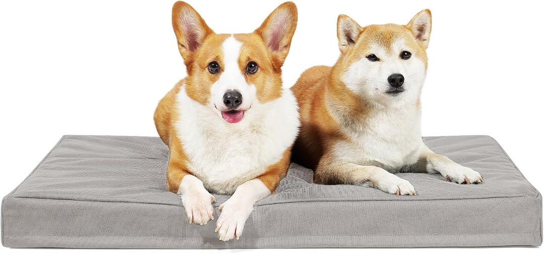 Outdoor Indestructible Dog Bed - Orthopedic Memory Foam Dog Bed with Waterproof & Non-Slip Bottom, Chew Proof Crate Bed for Medium & Large Dogs, 36"27"3.5" Grey