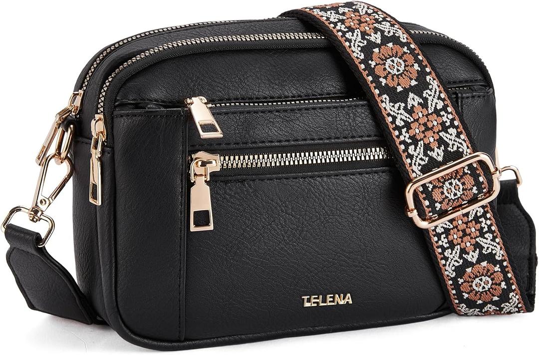 Telena Small Crossbody Bags For Women Vegan Leather Crossbody Purse With Adjustable Wide Strap For Daily Life (Black) Telena Small Crossbody Bags For Women Vegan Leather Crossbody Purse With Adjustable Wide Strap For Daily Life (Black)
