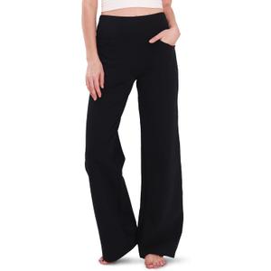 Houmous Wide Leg Pants Women Cotton Yoga Pants 28"/31"/34" High Waist Loose Lounge Stretch Trousers with Pockets, 31 Inseam, Black, L