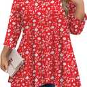 IN'VOLAND Plus Size Tops for Women 3/4 Sleeve Shirts Tunic Tops to Wear with Leggings Loose Fit Summer Fall Clothes (1X, Red Floral)