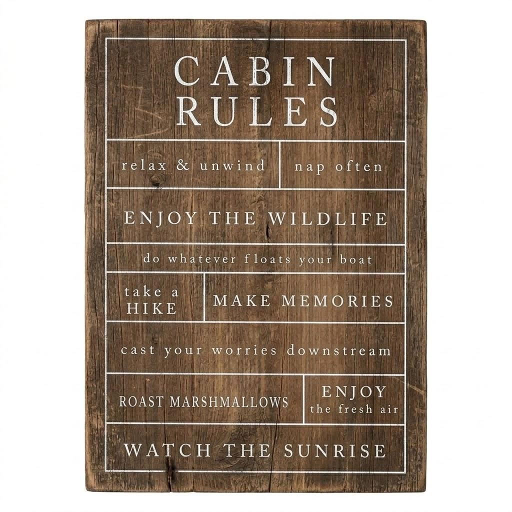 Cabin Rules Rustic Wood Sign 12x18