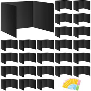 Black 24-Pack Desk Dividers for Students, Waterproof Durable Plastic Study Carrel Dividers, Easy to Clean, Privacy Classroom Shield Folder Boards for Student Desk
