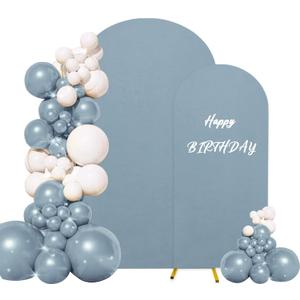 Set of 2 Wedding Arch Stand Cover Round Top Spandex Fitted Arch Cover for Baptism Birthday Party Baby Shower Wedding Arch Stand Decoration7.2FT, 6FT, Dusty Blue