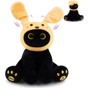 Black Cat Plush Toy - Musical Stuffed Animals for Babies Kids | Fun Interactive Singing Cat Plush Toy Moving Ears,Musical Interactive Toy Gifts for Kids,Boys,Girls,Toddlers