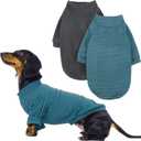 IECOii 2 Pack Dog Fleece Sweater for Small Dogs, Warm Dog Turtleneck with Stretch for Dachshund, Cozy Fall Winter Pullover Dogs Sweatshirt with Sleeve, Indoor & Outdoor Sweaters for Walking, M (Medium(Chest:15-16.5 in), Blue Stripes + Gray)
