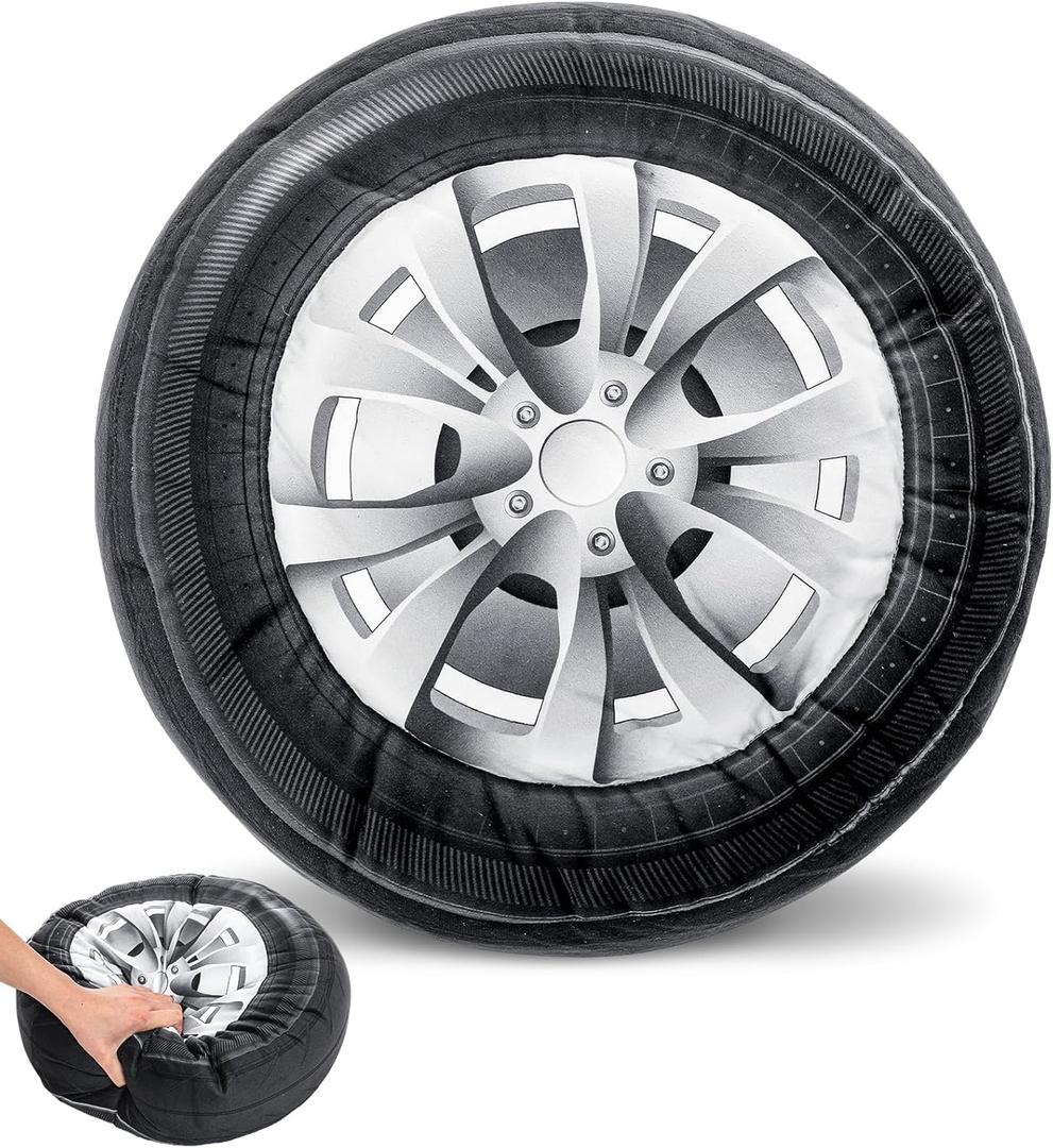 Meooeck 1 Pc 15.7 Inch 3D Simulation Wheel Plush Pillow Car Tire Big Soft Chunky Tire Pillow Wheel Sofa Seat Toy for Boys Funny Bedroom Decor Race Car Party Gift (Modern)
