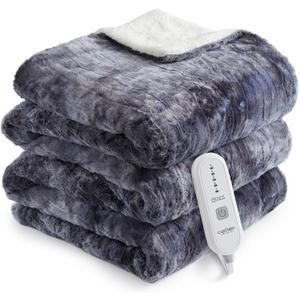CAROMIO Heated Electric Throw Blanket, Fast Heating Electric Blankets with 5 Heating Levels & 4 Hours Auto Off, ETL Certified Soft Thicken Faux Fur Heat Throws for Couch, Grey Tie-Dye, 50" x 60" (Throw 50" 60", Grey Tie-dye)