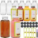 Brajttt Glass Juice Bottles with Lids, 12 OZ Juicing Bottles Reusable Glass, Set of 10 Square Beverage Containers Drinking Jars for Milk, Juice, Tea, Milkshake, Water, Honey, Jam