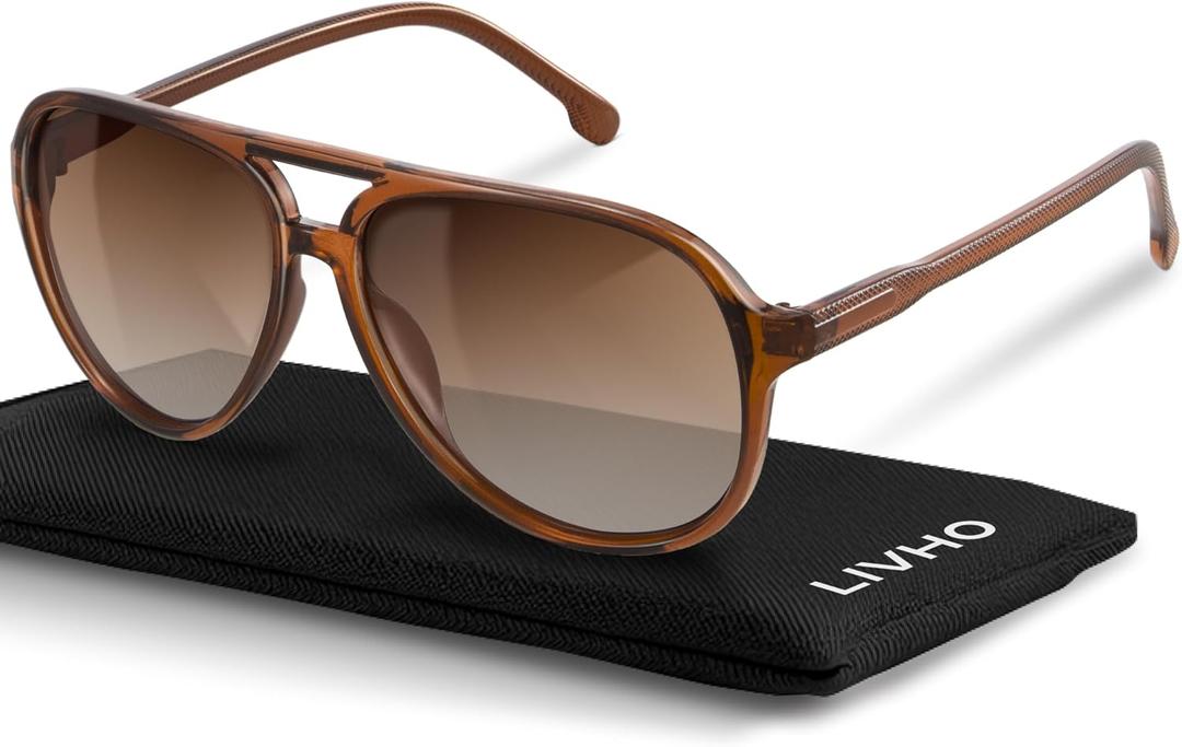 livho Trendy Polarized Aviator Sunglasses Women Men, Retro Sun Glasses for Women Men 2025, Oversized UV Protection Shades (Dark Brown/Gradient Brown)