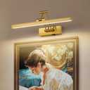 Picture Light Battery Operated Brass 15.7' Inch Long Rechargeable Wall Lights Dimmable LED Library Light with Swing Arm and Timer Function Cordless Wall Light Indoor Gold Color