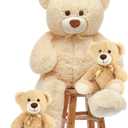 MorisMos Giant Teddy Bears with Babies, 36inch Large Mommy Bear with 2 Babies Stuffed Animals for Baby Shower, Big Bear Plush (Beige Brown)