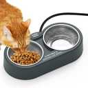 Heated Cat Bowl in Winter, Outdoor Heated Pet Bowl with Double Stainless Steel Bowl 23 OZ, Heated Water Food Bowl for Cat Pet, Thermal Pet Bowl Provide Drinkable Water and Hot Food