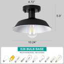 1-Light Black Outdoor Indoor Semi Flush Mount Ceiling Light Fixture, Metal Farmhouse Kitchen Light with E26 Base Socket, 10in Exterior Porch Light Entry Hall Light Fixtures (Bulb Not Included)