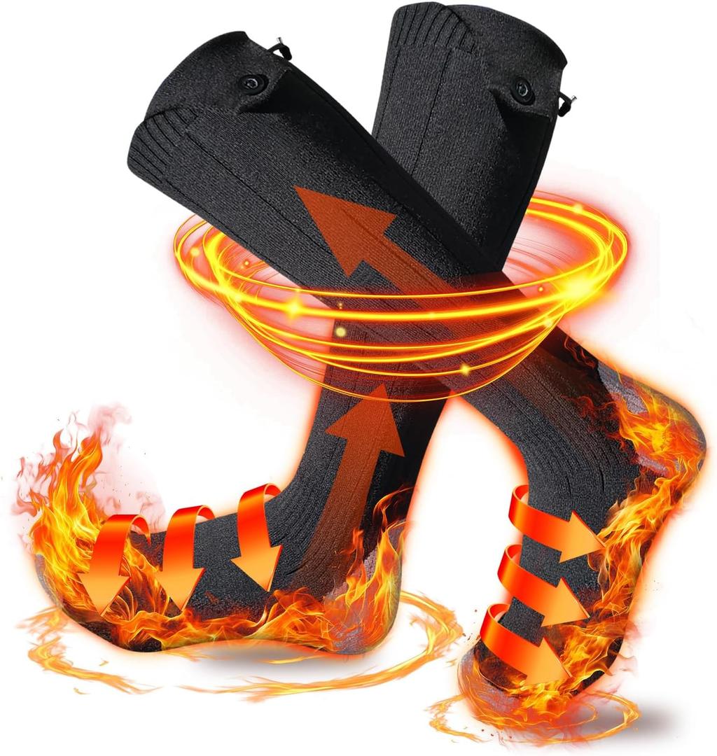Heated Socks for Men Women - Washable, Rechargeable Cold Weather Heated Ski Socks for Fishing Skiing Hunting Hiking Skating, Christmas (Black & Gray)