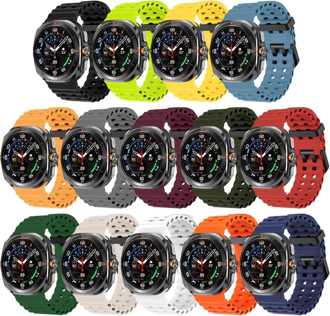 Sport Silicone Bands Compatible for Samsung Galaxy Watch Ultra 47mm (2025/2024), Breathable Wristband Waterproof Replacement Soft Silicone Strap for Men Women (14 colors)