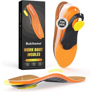 Bukihome Work Boot Insoles for Construction & Standing All Day - Heavy Duty Orthotic Shoe Inserts with Shock Absorption, Arch Support & Fatigue Reduction Durable Support Fits Work Boots -M
