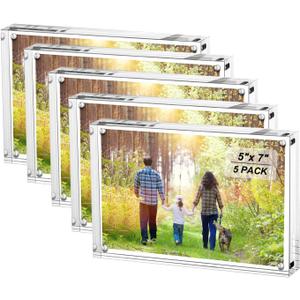 Boxalls 5x7 Acrylic Picture Frames - 5 Pack, Clear Frameless 5x7 Inches Photo Frames with Magnetic, Double Sided Transparent Desktop Frame(5 Pack)