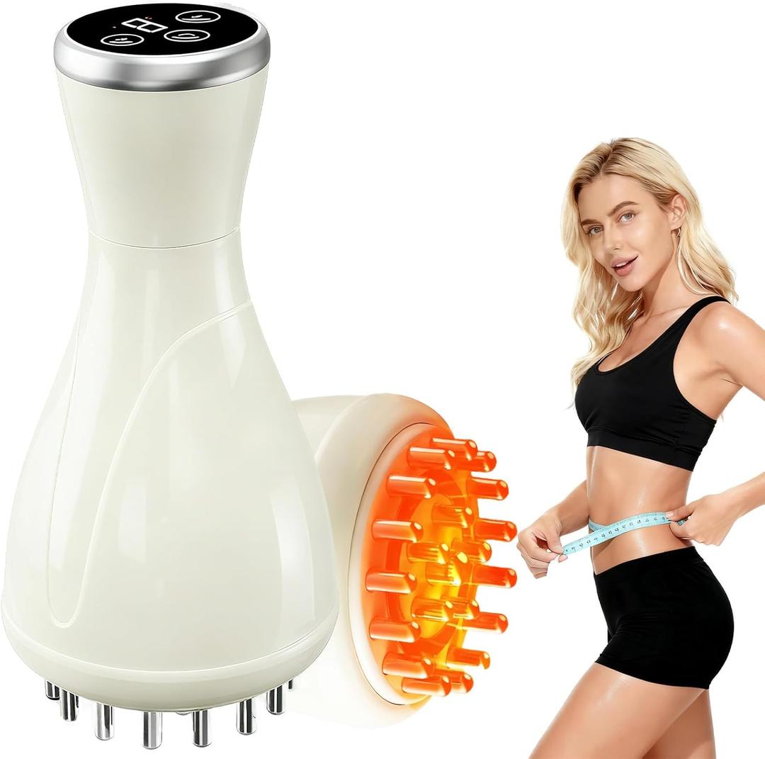 Lymphatic Massager, Anti Cellulite Massage Tool, Lymphatic Drainage Tool, with Soothing Pulse, Light, Heat and Vibration, Help Reduce Stretch Mark and Cellulite, for Belly Neck Leg Hip Arm (White)