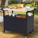 RAXSINYER Outdoor Grill Table with Storage, Stainless Steel Grill Cart, Outdoor Kitchen Island Prep Stand Station,Blackstone Griddle Stand, BBQ Serving Cart Rolling Bar Cart with 4 Utensil Hooks 1
