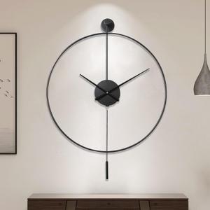 YISITEONE Classical Large Decorative Wall Clock with Pendulum, Modern Non-Ticking Silent Metal Wall Clocks for Living Room, Bedroom, Study, Office,20 (Medium, Black)