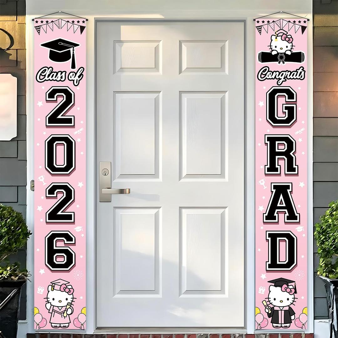 Pink Graduation Decorations Door Couplets Banner For A Polished 2026 Entrance Moment(11.8x70.9)