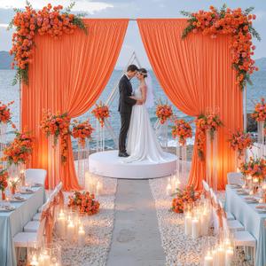 10 ft x 10 ft Wrinkle Free Orange Backdrop Curtain for Parties, 2 Panels 10ft Polyester Orange Photo Backdrop Drapes for Graduation Birthday Wedding Party Stage Curtains