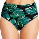 Tempt Me Women's High Waisted Bikini Bottom Tummy Control Ruched Bathing Suit Swim Bottom (Large, Green Leaf)