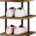 AZERPIAN Shoe Rack 7 Tier Vertical Storage Organizer Narrow Metal Slim Shelf Modern Free Standing Shoe Tower Saving Space for Closet Entryway Bedroom,Black+Rustic Brown