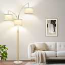 Dimmable Floor Lamp - 3 Lights Gold Arc Floor Lamps for Living Room, 1000LM Modern Tall Standing Lamp with White Shade&Marble Base, Mid Century Tree Floor Lamp for Bedroom Office, 3 LED Bulbs Included