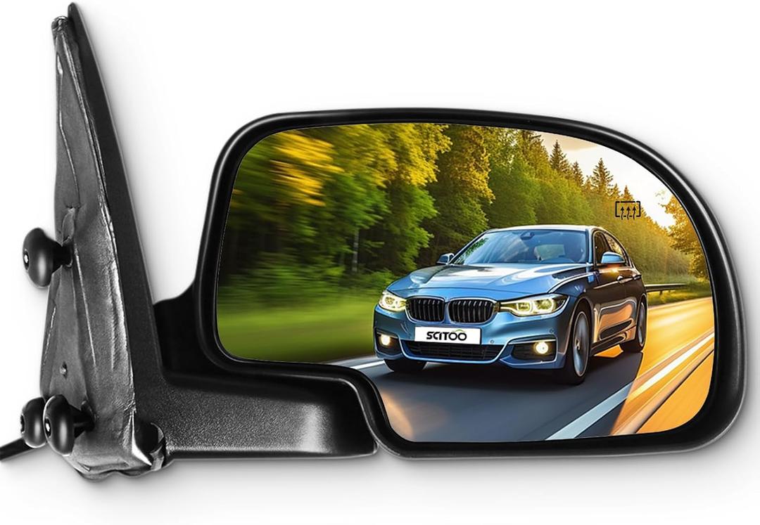 SCITOO Right Passenger Side View Mirror Fit for 1999-2002 For Chevy Silverado 1500 2500 3500 For GMC Sierra 1500 2500 3500 Chrome Power Adjustment Power Heated Rear View Side View Mirror, Metallic Finish