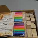 Wonderjune 147 Pcs Baby Shower Blocks Games Sets, 80 DIY Blank Wooden Block 42 Stencils 24 Watercolor Marker 1 Decorate a Block Game Sign for Gender Reveal Baby Shower Party Supplies(Brown Bear)