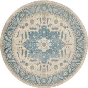 Unique Loom Salzburg Collection Classic Traditional Design Oriental Inspired Border Area Rug, 6 ft 9 in Round, Beige/Blue