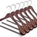 HOUSE DAY Wide Shoulder Wooden Hangers, Wood Suit Hangers with Non Slip Pant Holder, Heavy Duty Coat Hangers for Closet, Wooden Clothes Hangers for Suits, Coats, Jackets, Shirts (6 Pack, Walnut)