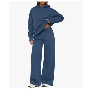 Womens Sweatsuits 2 Piece Set 2026 Casual Winter Long Sleeve Hoodie Loose Wide Leg Sweatpants Fall Tracksuit, Small, Grey Blue 