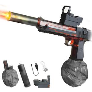 Super Electric Water Gun for Adults Kids with Muzzle Flash & Recoil Effect, Powerful 425CC High Capacity Automatic Squirt Guns Up to 32 FT Range for Swimming Pool Party Beach Outdoor Activity (Transparent Gray)