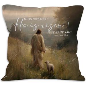 3 x He is Risen Easter Throw Pillow Covers - Christian Religious Easter Lamb Decor, Esus and the Lost Lamb Religious Pillow Covers for Home Bedroom Couch