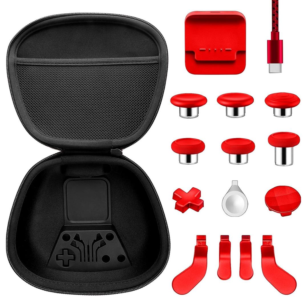 Vanpark Complete Component Pack for Xbox Elite Controller Series 2 CoreAccessories Include 1 Carrying Case, 1 Charging Dock&Cable, Metal 6 Joysticks, 4 Paddles, 2 D-Pads, 1 Adjustment Tool(Red) (Red)